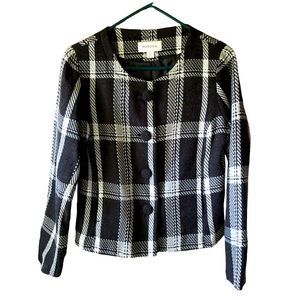Merona Plaid Blazer. Scoop Neck. Covered Buttons Charcoal /White. Size Small